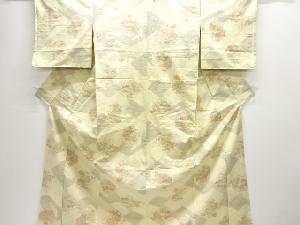 未使用品　幾何学に花模様織出し十日町紬着物